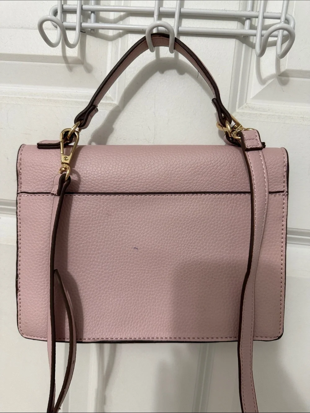 Anne Klein Blush Pink Pebbled Leather Satchel with AK Logo